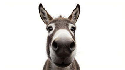 Fototapeta premium Generative AI, close-up of a gray donkey with soulful eyes against white background
