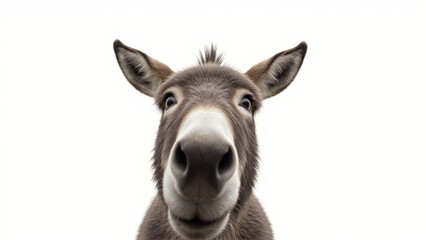 Obraz premium Generative AI, close-up of a gray donkey with soulful eyes against white background