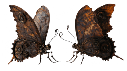 Steampunk Butterflies With Mechanical Details on Clear Background Generative AI