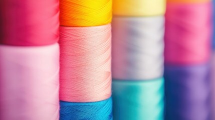 Vibrant thread spools in a range of hues, perfect for all your crafting needs and textile projects. Brighten up your workspace