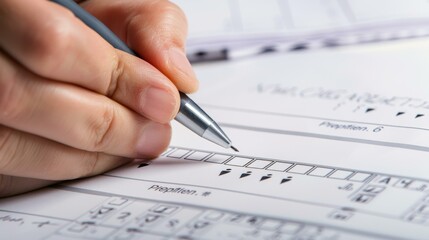 A doctor diligently completes medical surveys, meticulously checking boxes to ensure accurate data collection.