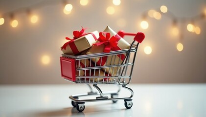Festive Holiday Shopping Cart with Gift Wrappings