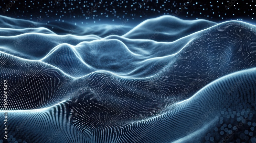 Aufkleber The design features an abstract arrangement of blue and white lines, creating a mesmerizing 3D pattern resembling a digital landscape. Generative AI