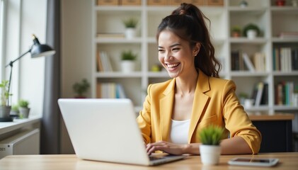 Happy Young Professional Working at Office Desk