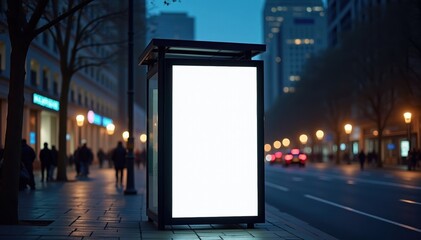 Urban Nightscape with Blank Billboard