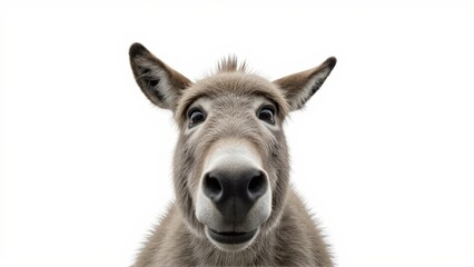 Obraz premium Generative AI, close-up of a gray donkey with soulful eyes against white background