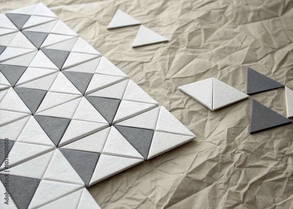 Poster abstract design featuring white and gray triangle shapes with geometric and paper texture for decora