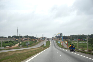 Urban traffic at the entrance to the city of Yamoussoukro in Ivory Coast