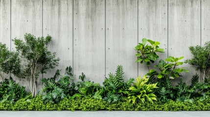 Obraz premium Vibrant green plants thrive along a concrete wall, symbolizing nature's revival in the heart of a bustling city. Generative AI