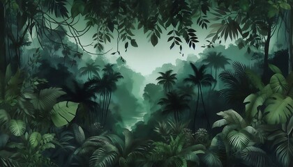  Deep green watercolor background inspired by dense jungle foliage
