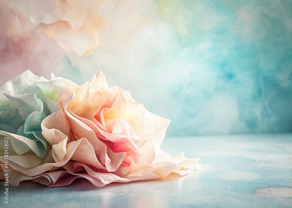 Poster abstract minimal watercolor art featuring folded tissue paper with soft hues and textures, ideal for