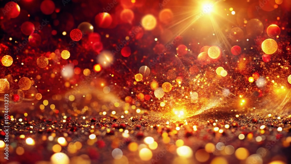 Poster abstract red and gold double exposure photography with particle golden bokeh for a striking visual e