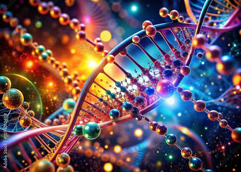 Poster abstract science background featuring dna helix and geometric elements representing innovation in bi