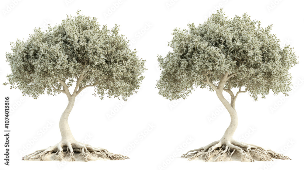 Poster isolated trees with intricate roots on transparent background generative ai