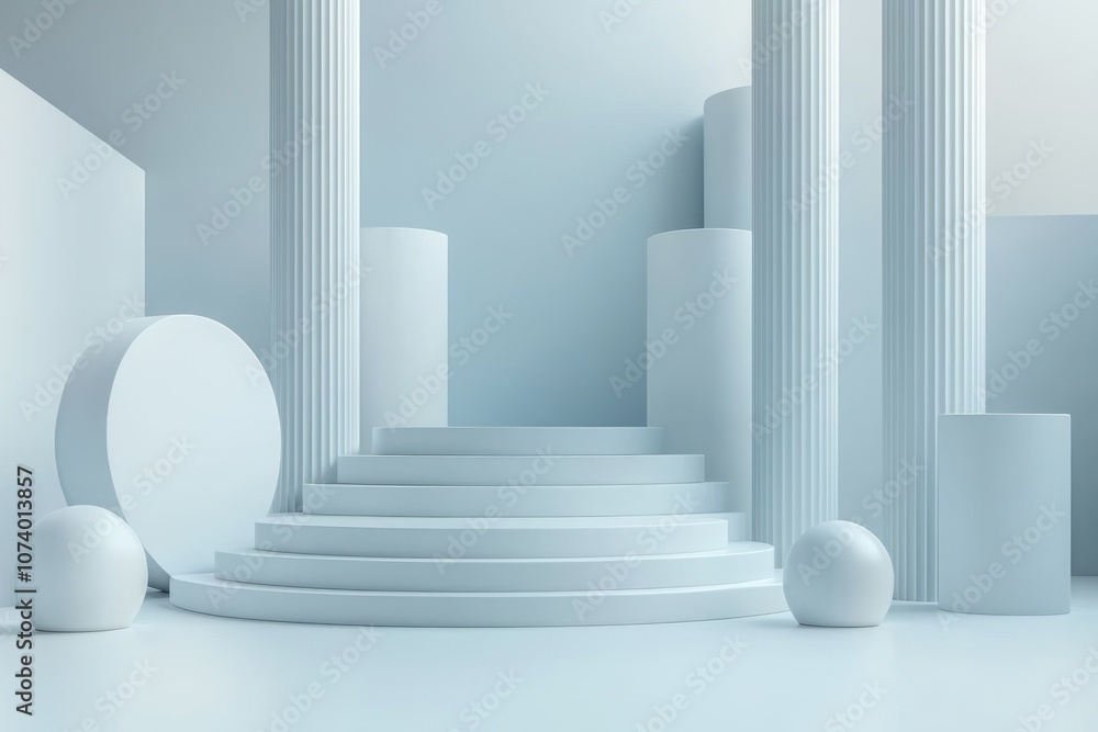Poster Abstract Minimalist 3D Rendering with Cylinders, Spheres, and a Platform