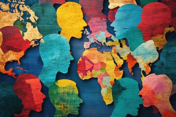 Colorful human heads representing global communication and cultural intelligence