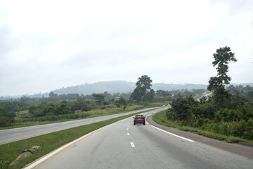 driving on the road, northern highway in ivory coast