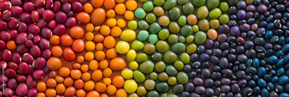 Aufkleber An abstract pattern displays a vibrant arrangement of beans, lentils, and seeds in a spectrum of colors, celebrating natural textures. Generative AI