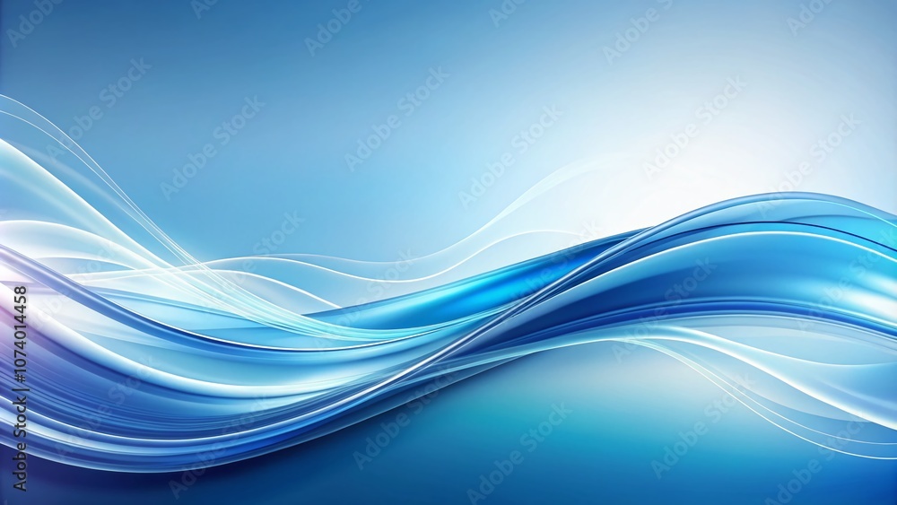 Poster abstract white and blue curved wavy lines background with main subject on the left and ample copy sp
