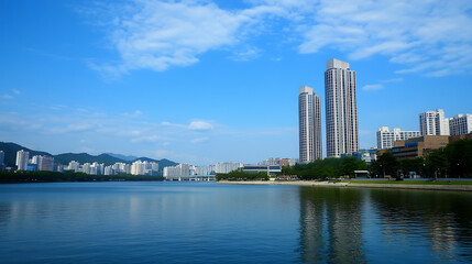Fototapeta premium Aerial view of a forest, lake and cabin in the summer time