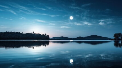Serene Moonlight Reflecting on Still Lake