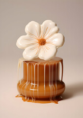 Chocolate jar with white flower, generative ai