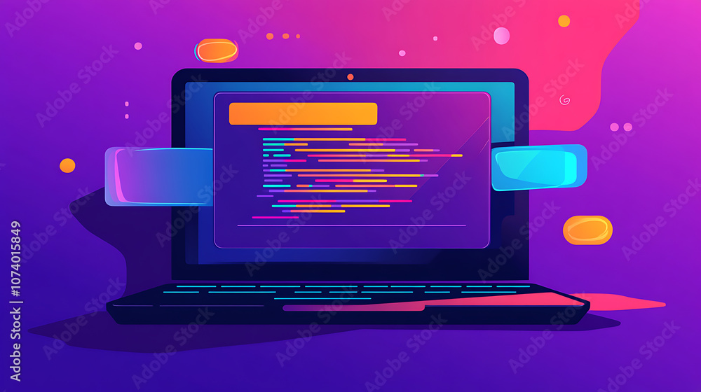 Leinwandbilder A laptop with abstract code lines on the screen, symbolizing the concept of learning to code, Ideal for educational content, tech blogs, and coding tutorials