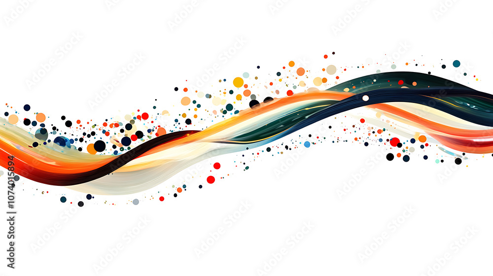 Poster A modern, abstract digital art piece featuring two curved lines with multiple color streaks and dots, representing the flow of big data