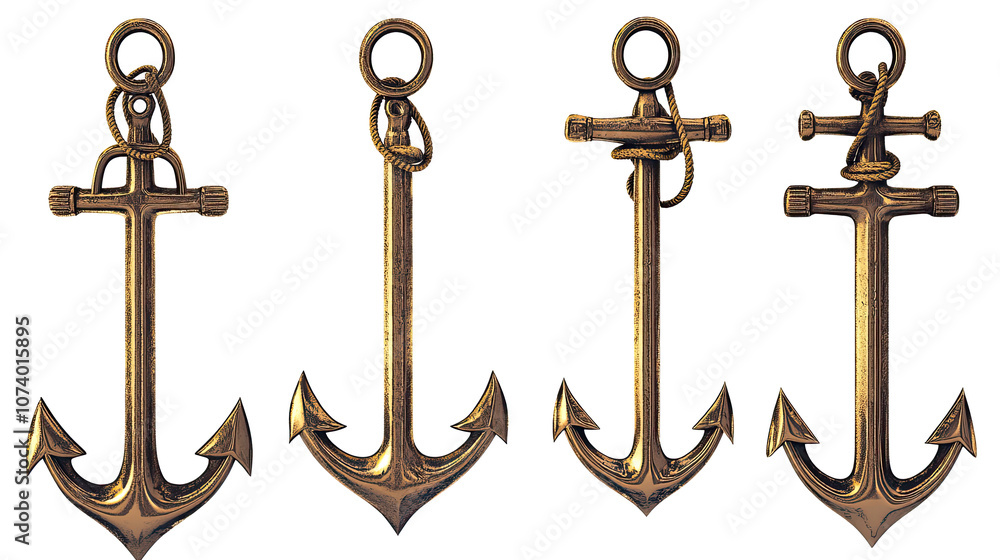 Aufkleber set of decorative anchors displayed against a transparent background generative ai