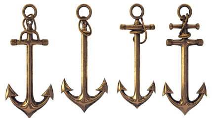 Set of Decorative Anchors Displayed Against a Transparent Background Generative AI