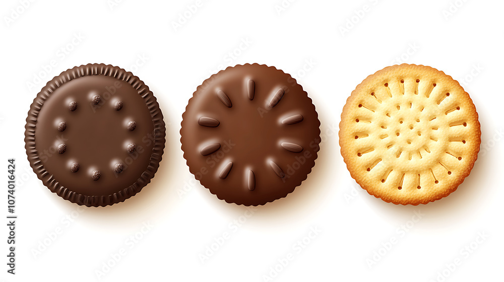 Poster a realistic vector set of crispy cracker cookies isolated on a white background, illustrating salty,