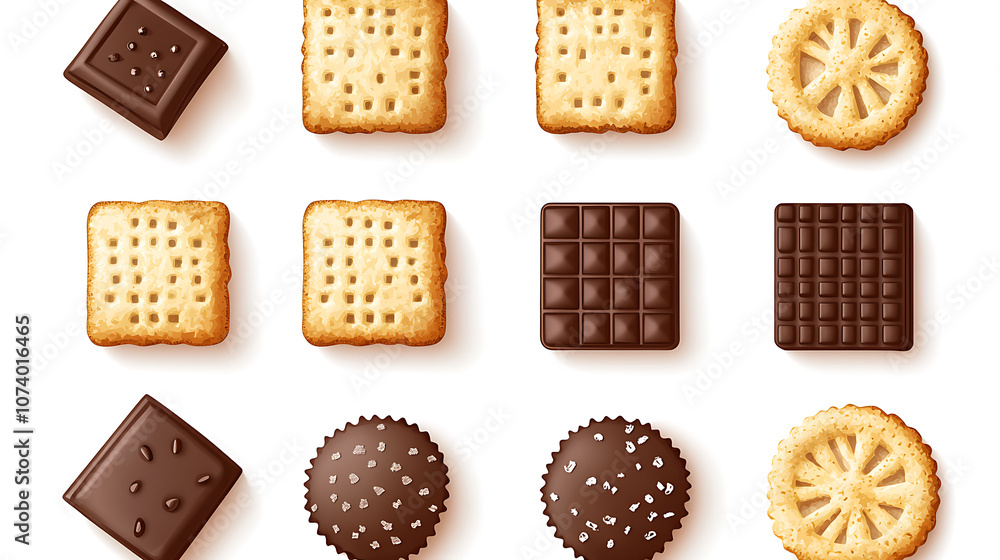 Aufkleber a realistic vector set of crispy cracker cookies isolated on a white background, illustrating salty,