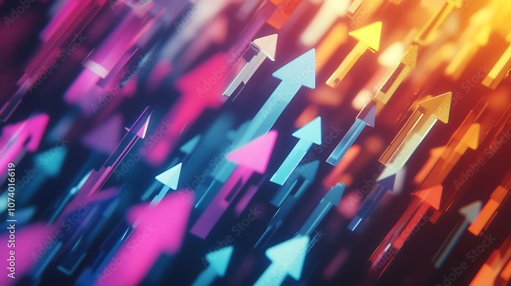 Poster a simple and elegant illustration of colorful arrows moving in different directions, representing th