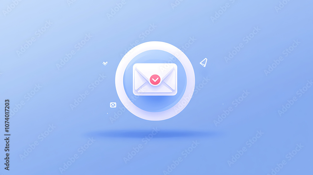 Poster a white message bubble with an envelope icon and one red dot on blue background, representing new pr