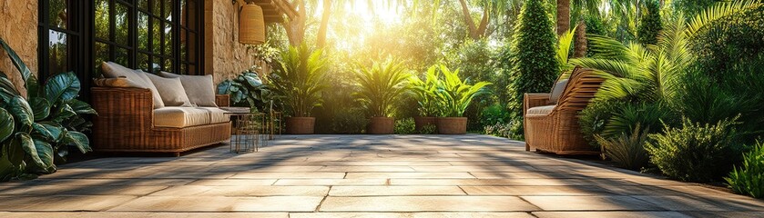 Obraz premium Transform your outdoor space into a lush retreat with comfortable seating and natural beauty
