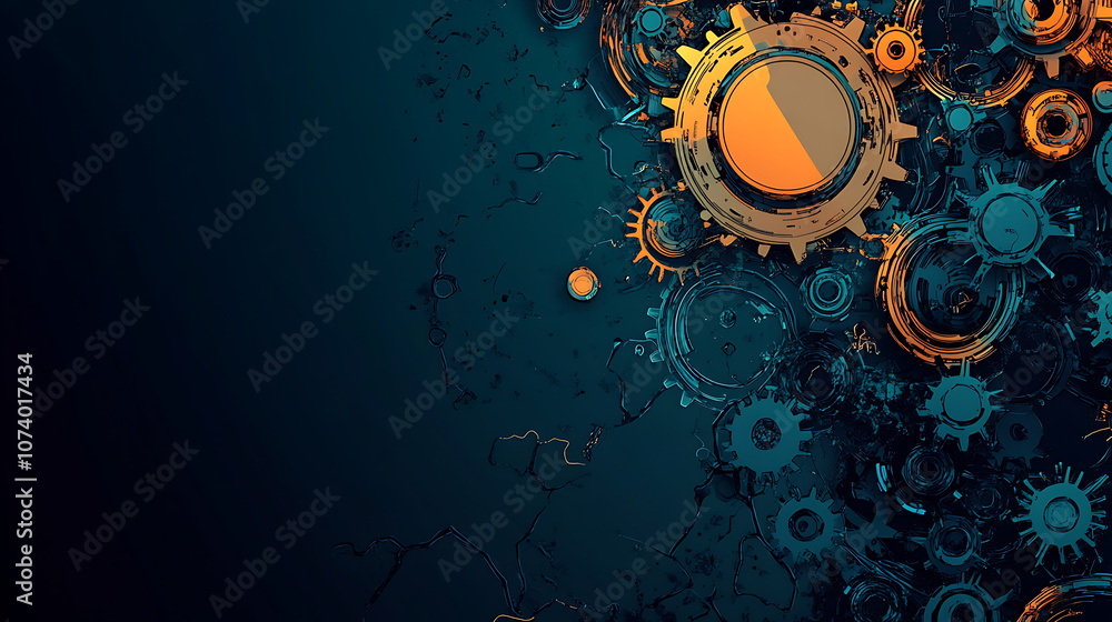 Aufkleber Abstract background with gears and technology elements in gray color on white paper
