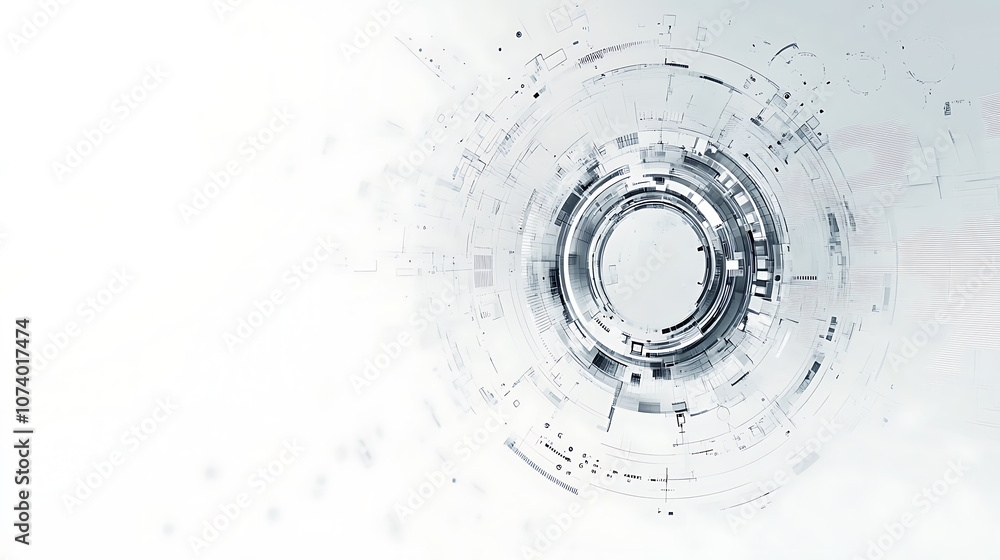 Aufkleber abstract background with gears and technology elements in gray color on white paper
