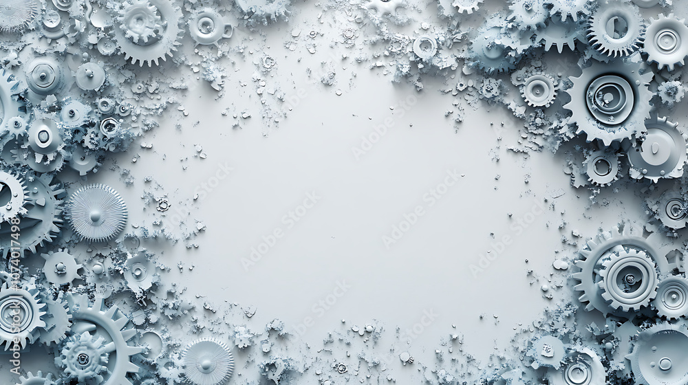Leinwandbilder abstract background with gears and technology elements in gray color on white paper