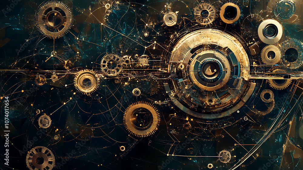 Leinwandbilder abstract background with gears and technology elements in gray color on white paper