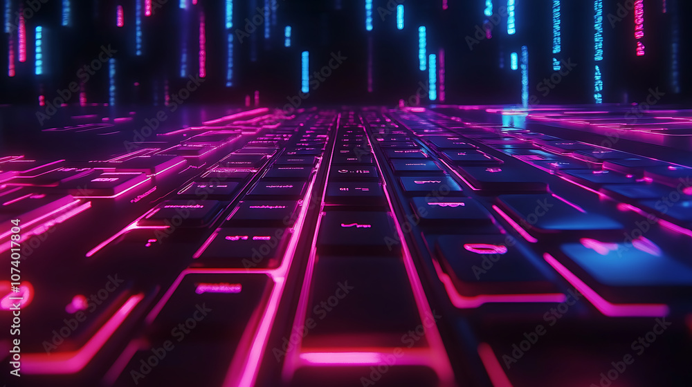 Poster Abstract code lines on a screen with a glowing keyboard, representing the concept of learning to code in a modern, digital environment