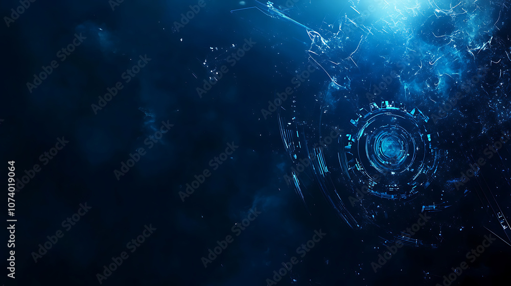 Fototapete Blue technology background with gears and a gear a digital abstract background with a blue glowing light effect on a dark blue background with space for your design