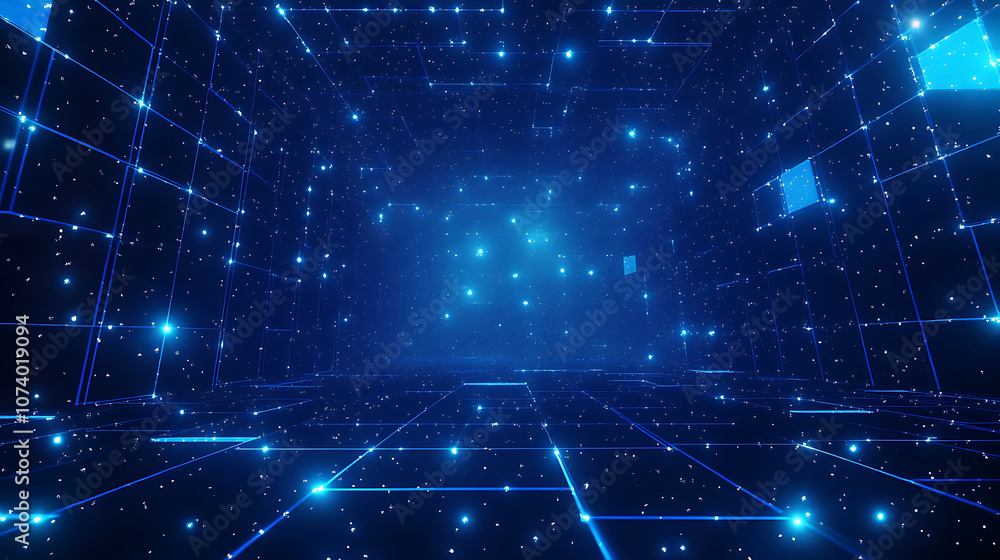 Fototapete blue starry sky background with pixel art stars and squares simple geometric space grid pattern for 