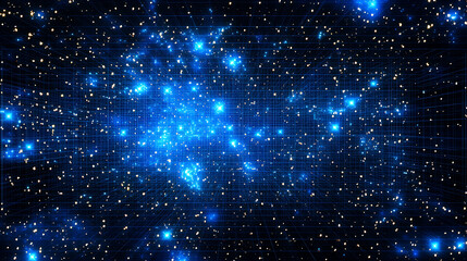 Blue starry sky background with pixel art stars and squares Simple geometric space grid pattern for game or motion graphics animation