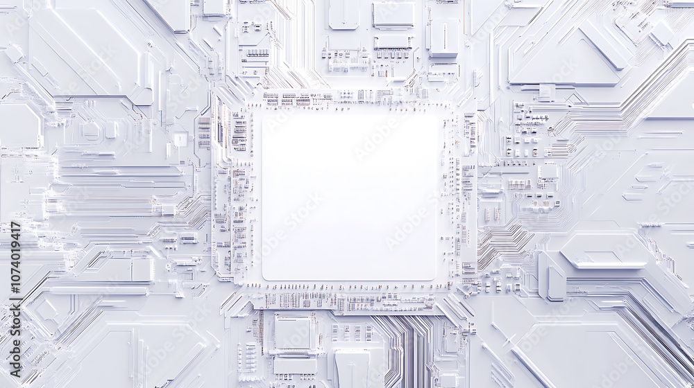 Aufkleber circuit board pattern with white empty space in the center white background digital art style with c