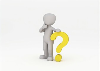 gray man 3d model thoughtful next to him question mark