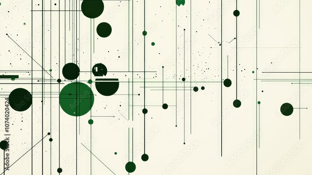 Poster modern data sheet background design with streaks patterns lines and dots in dark green on white for 