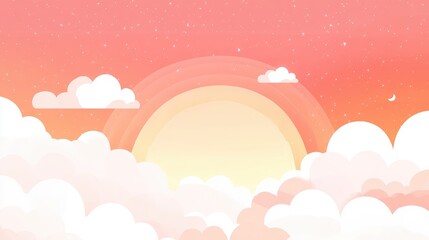 Fototapeta premium Fantastic Fantasy Dreamy Pastel Cloudy Sky With Rainbow Adorable Cute Cartoon Style Beautiful Background Ai Generated