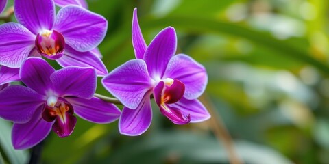 Fototapeta premium Close-up of a vibrant purple orchid blooming in a tropical garden, vibrant, close-up