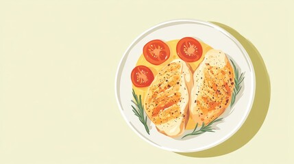 Roasted Chicken Breast In Bowl Crunchy Crust With Spices Baked Chicken Fillet Healthy Portion With Cherry Tomato On Kitchen Table