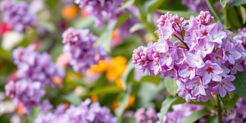 Fototapeta premium Floral spring background with purple lilac flowers in full bloom, flowers, botanical